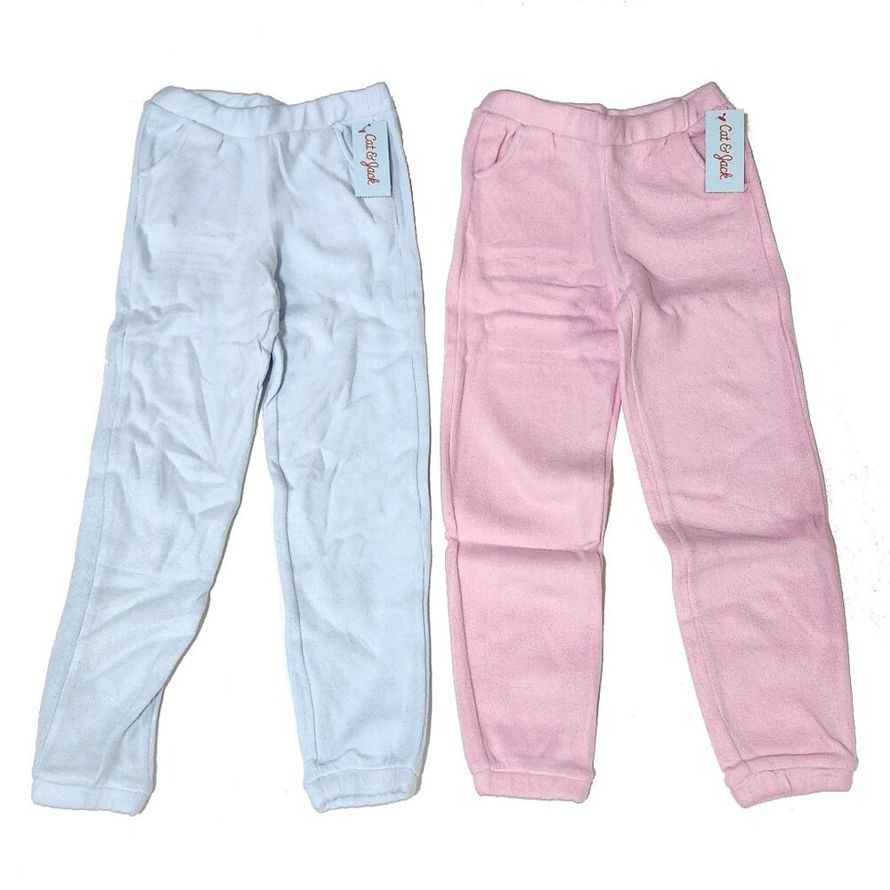 Girls Cat & Jack Fleece Pink & Blue Pants Kids Small 6/6X Soft Medium Weight